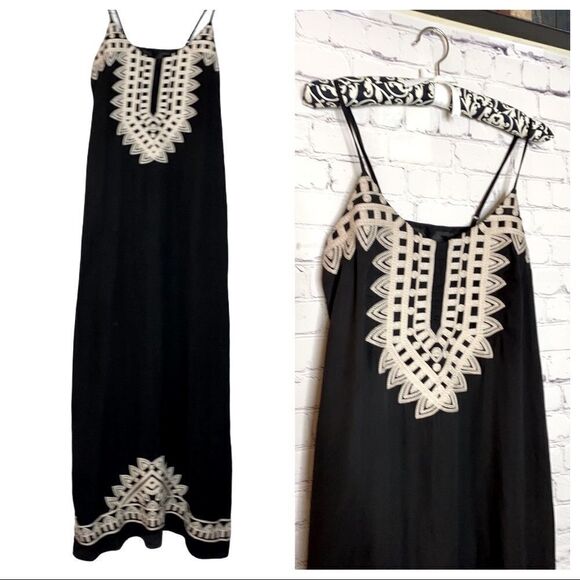 THML Chiffon‎ V-Neck Embroidered Maxi Dress Black S - Picture 2 of 13